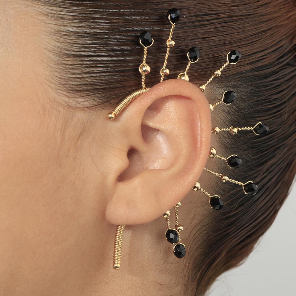 Ear Cuff Dorado con Piedras Negras