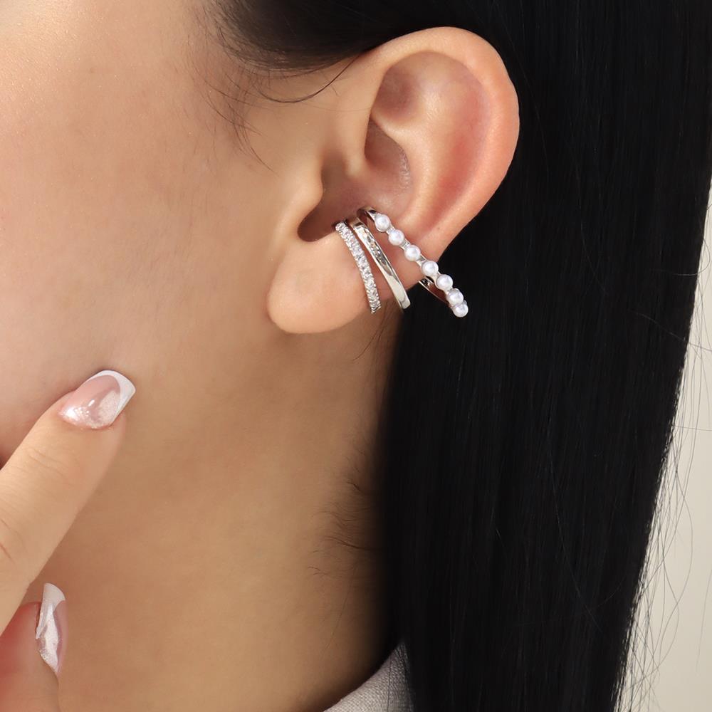 Ear cuff triple plateado