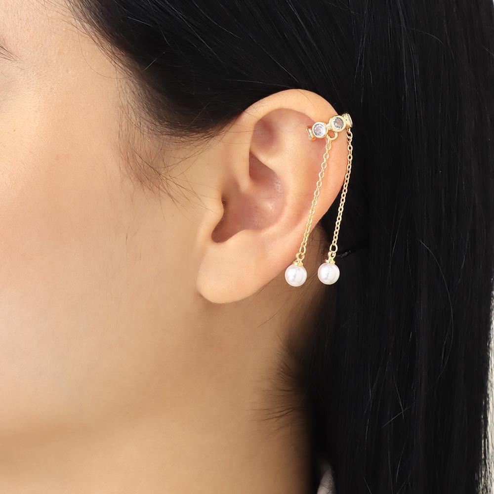 Pendiente doble perla y cadena