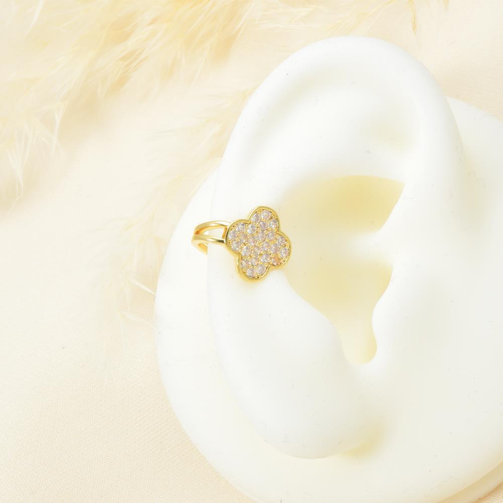 Aro de oro trébol con circonias