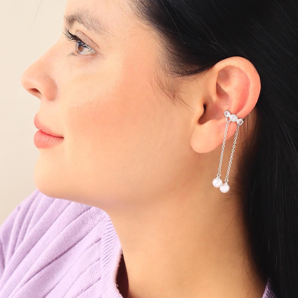 Aretes de perla con cadena