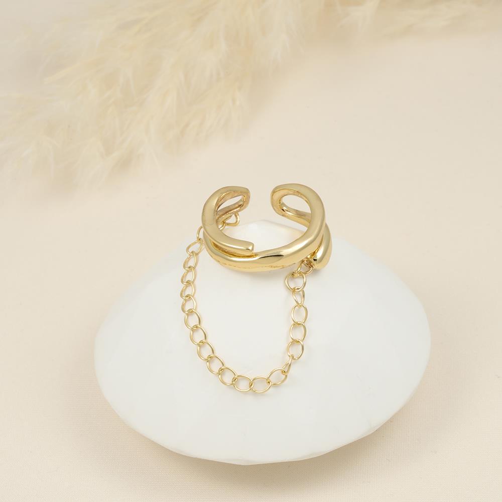 Anillo Doble color Dorado con Cadena