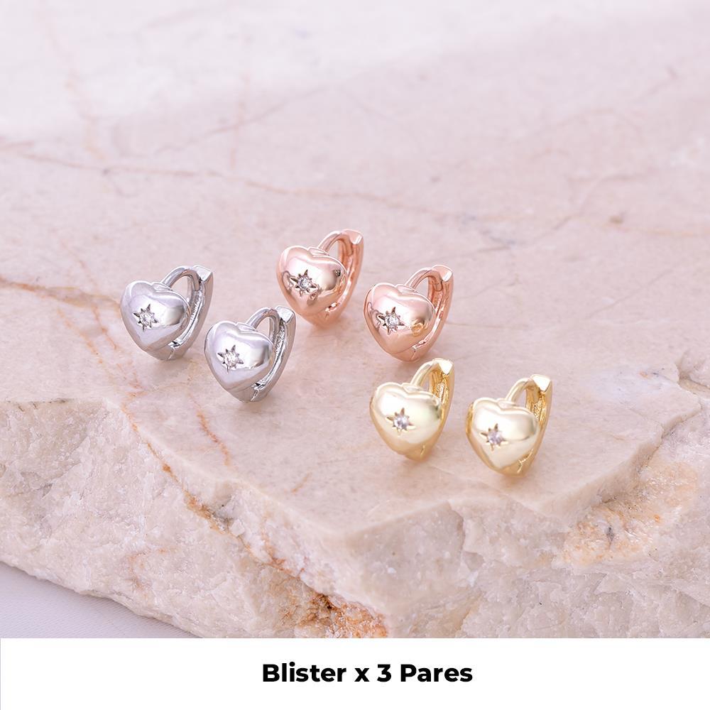 Aretes de corazón x 3 pares