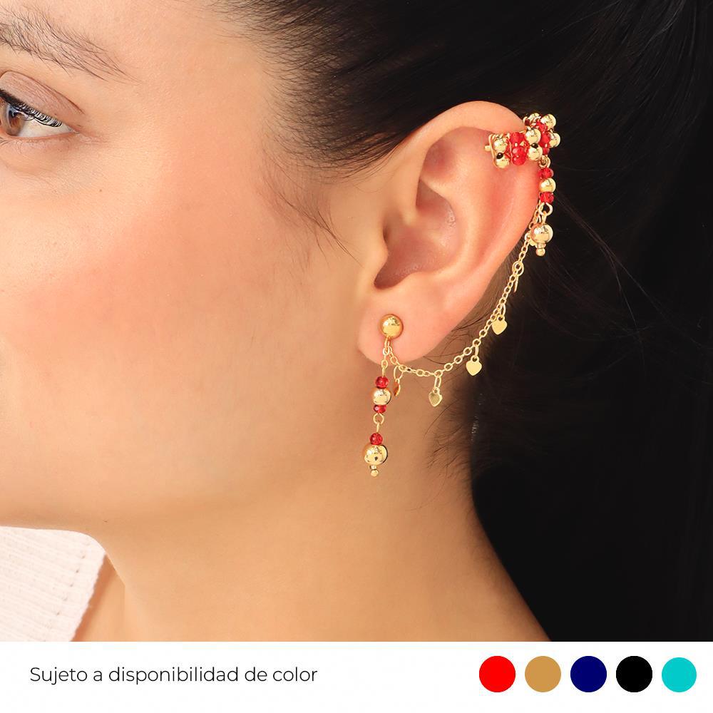 Ear Cuff Dorado con Cadenas y Perlas