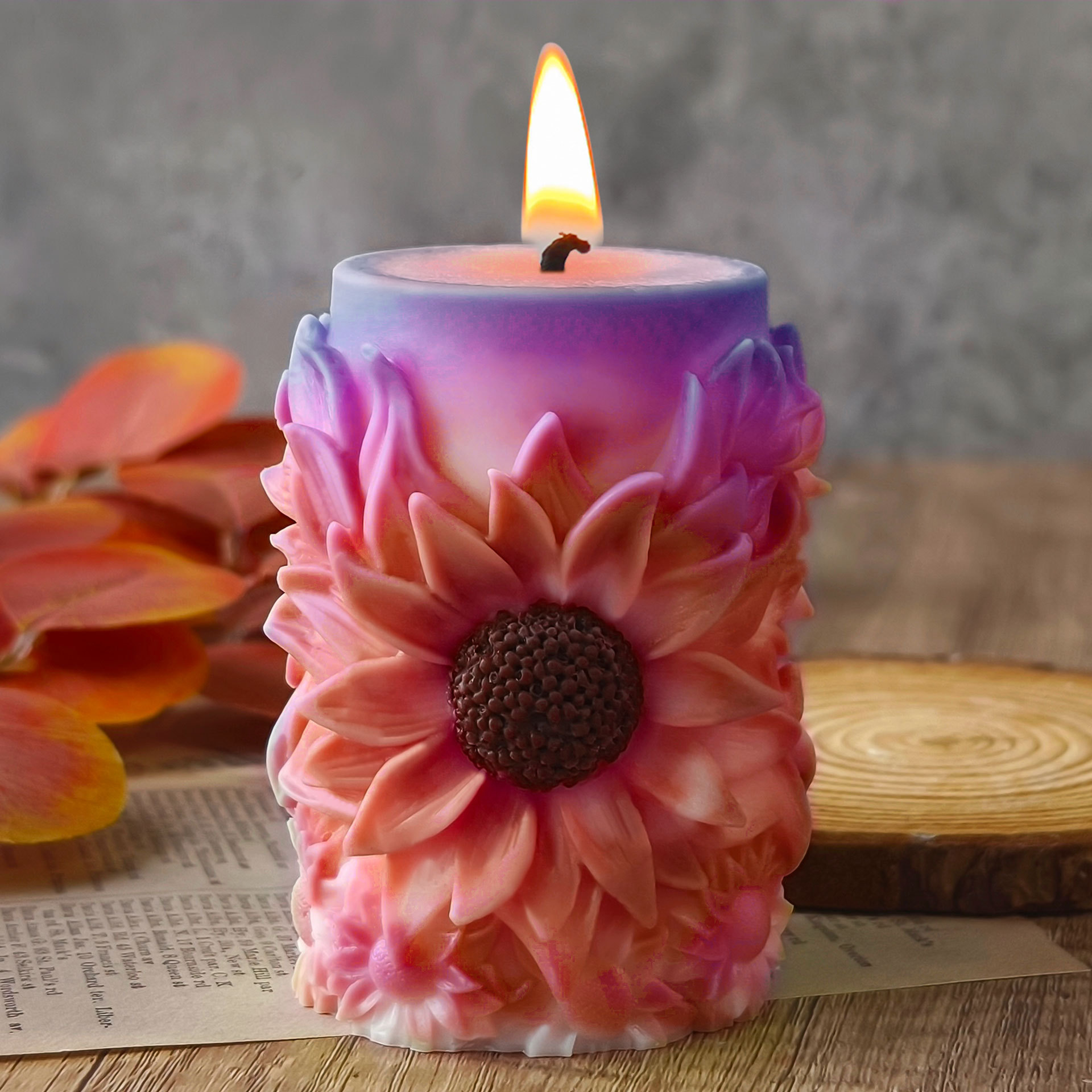 Sunflower Carved Candle