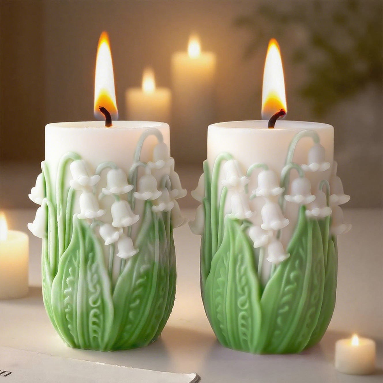 Lily of the Valley Carved Candle Set