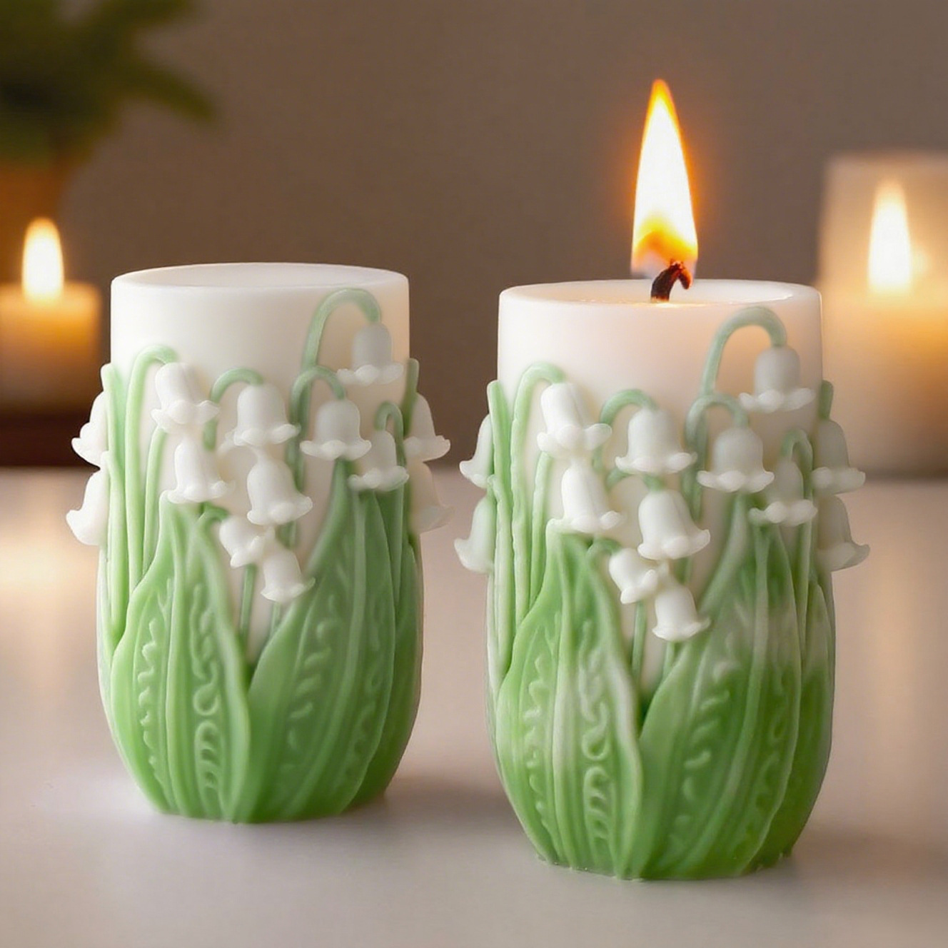 Lily of the Valley Carved Candle Set