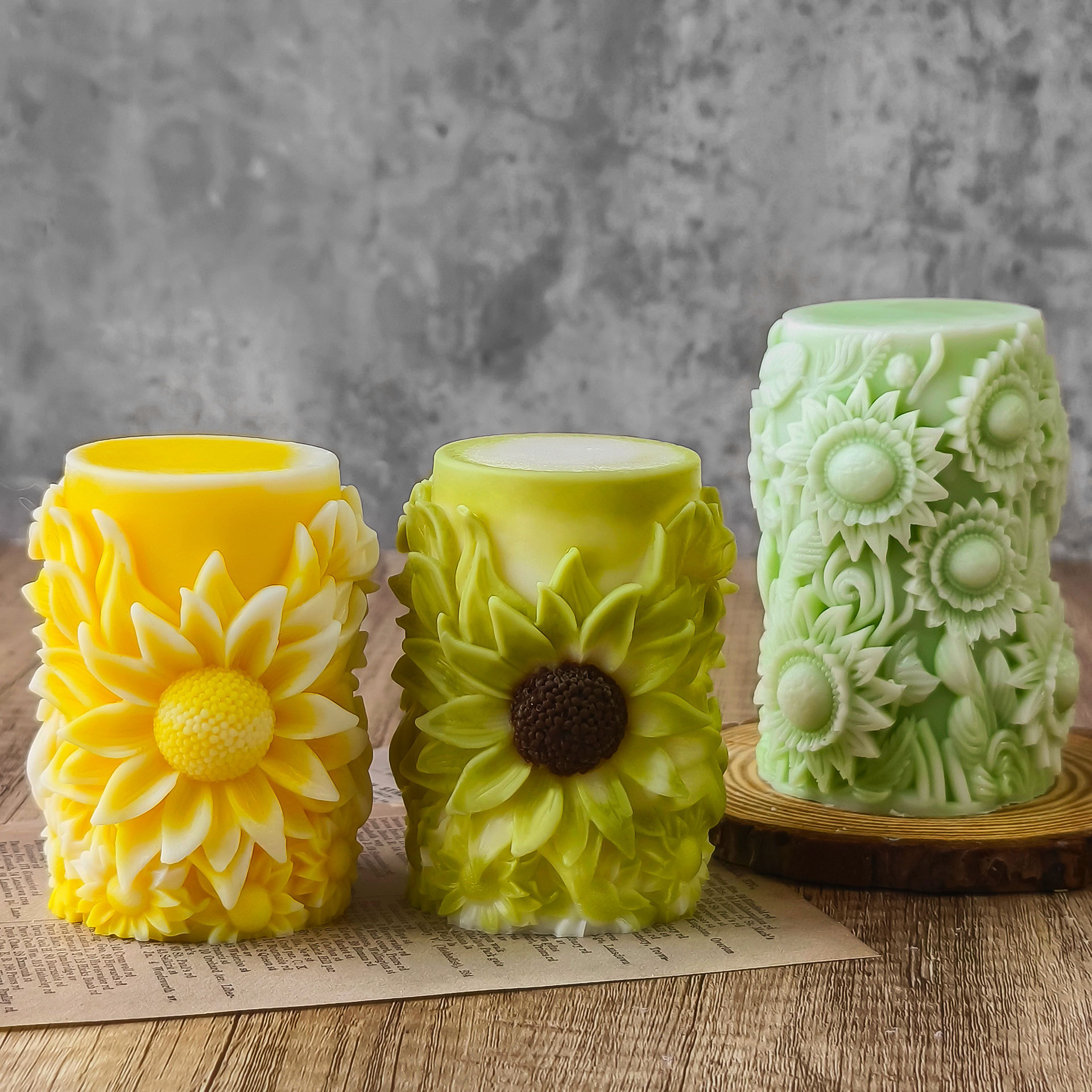 Sunflower Carved Candle