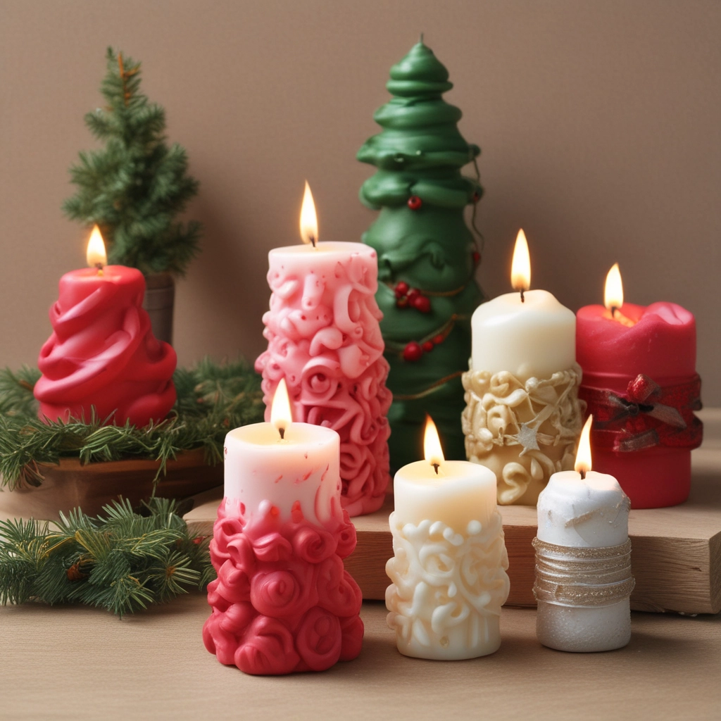Festive Sculpted Candles Set
