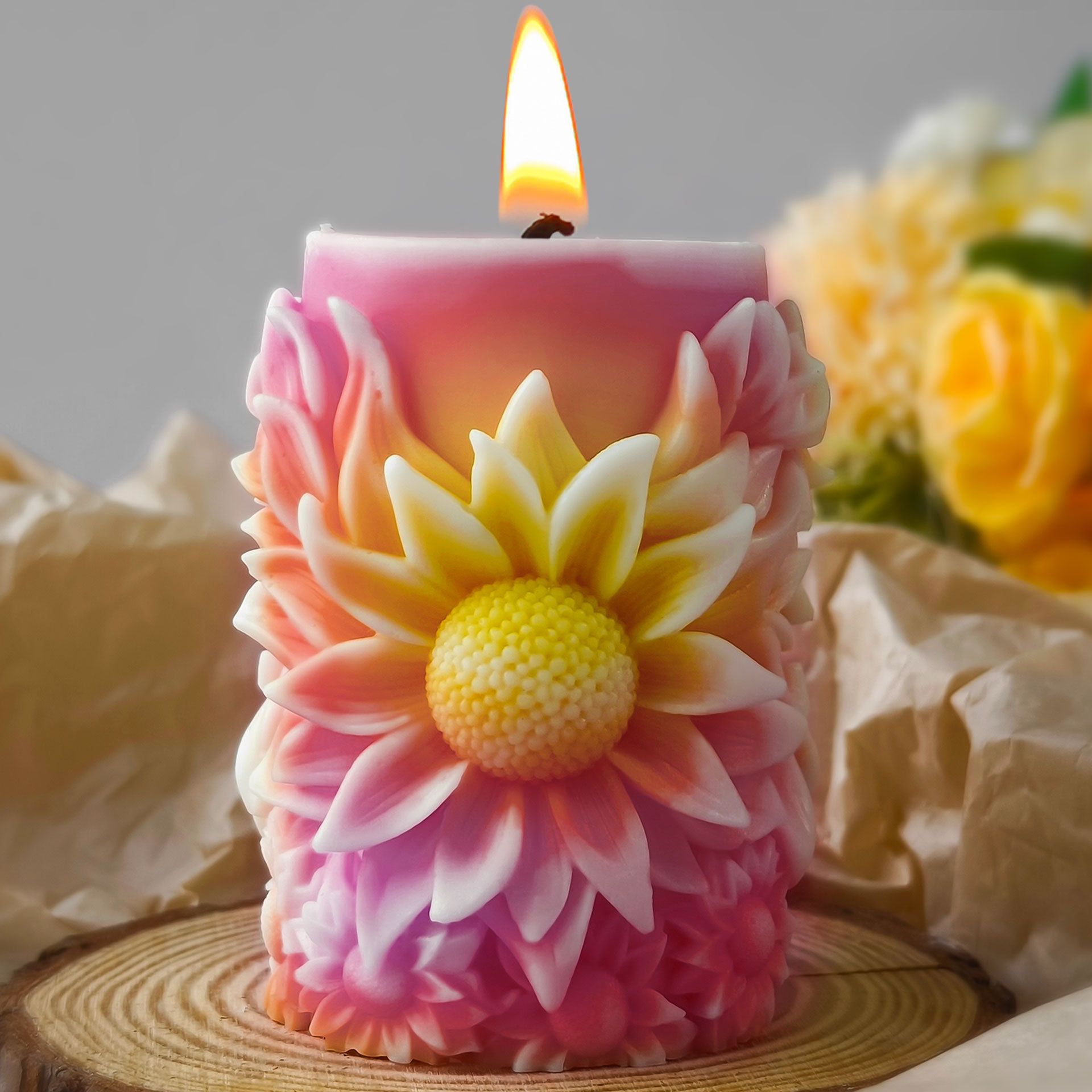 Sunflower Carved Candle