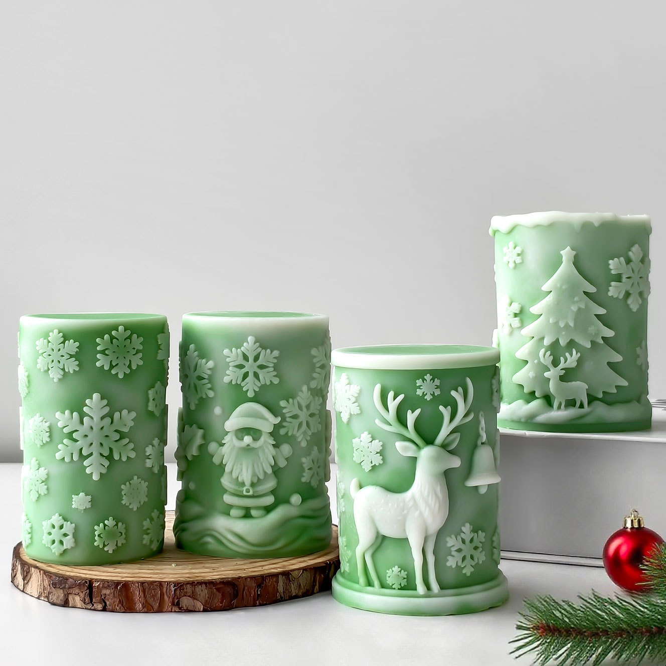 Christmas Pillar Candle Set