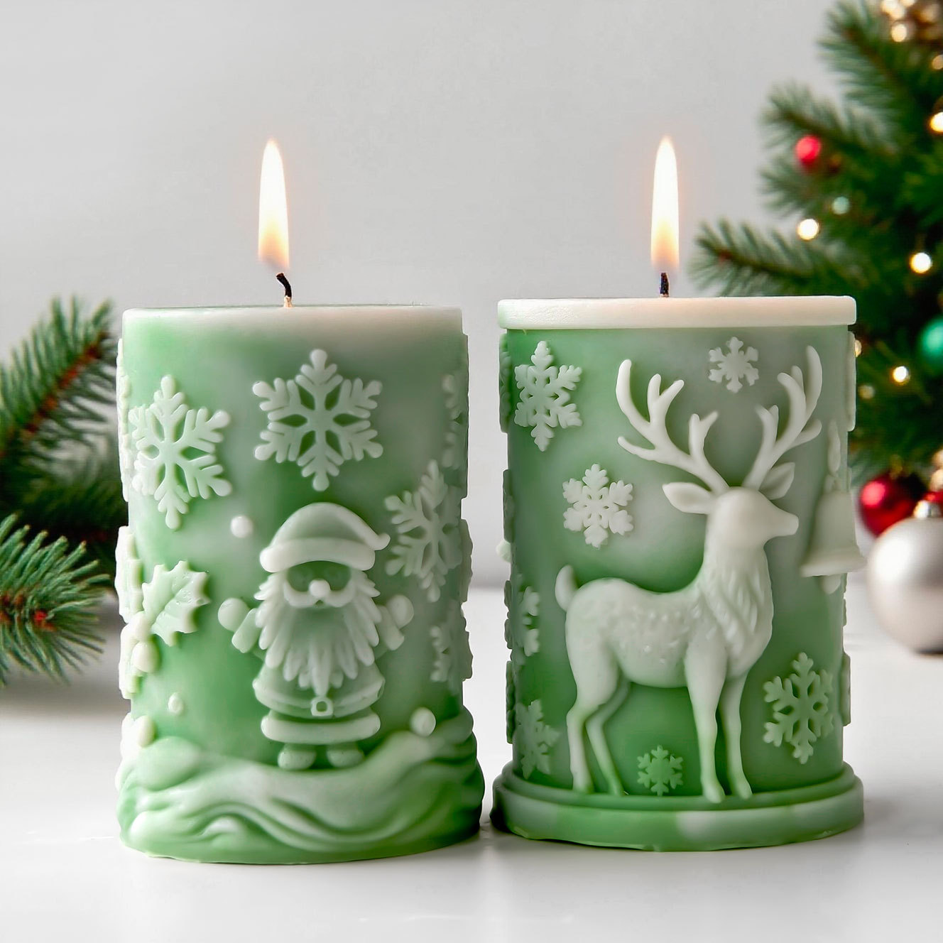Christmas Pillar Candle Set