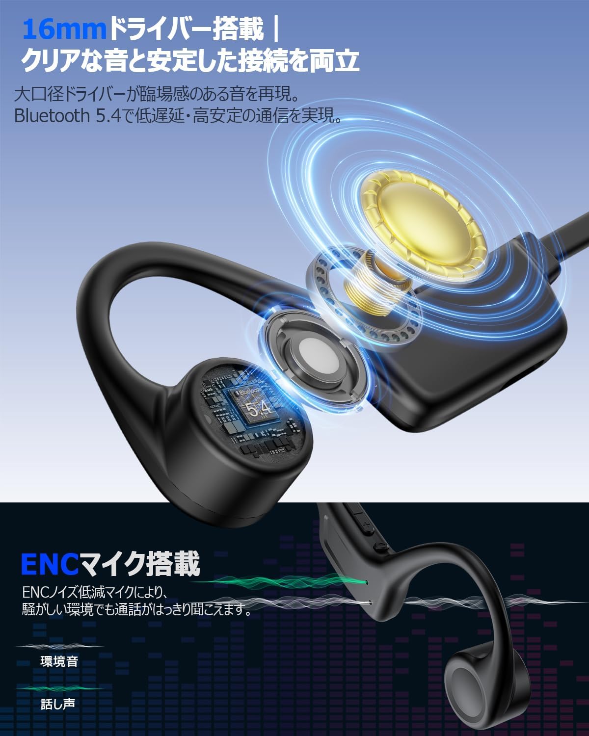 伝導イヤホン bluetooth こつでんどう イヤホン bluetooth オープンイヤー ワイヤレス ながら聴き 耳を塞がない 10時間連続再生 Type-C急速充電 物理ボタン ランニング スポーツ・通勤・アウトドア