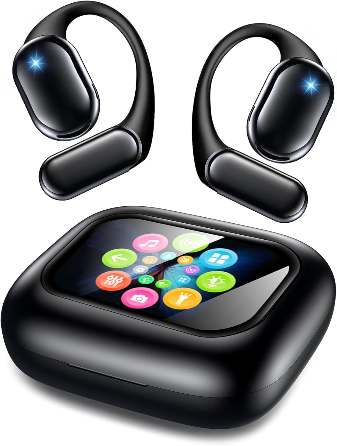 【2026年モデル】タッチディスプレイ搭載 開放型 ENC通話ノイズキャンセリング 16.2mmドライバー EQプリセット7種 片耳8.5g 軽量 最大30時間再生 Type-C急速充電 生活防水（ブラック）