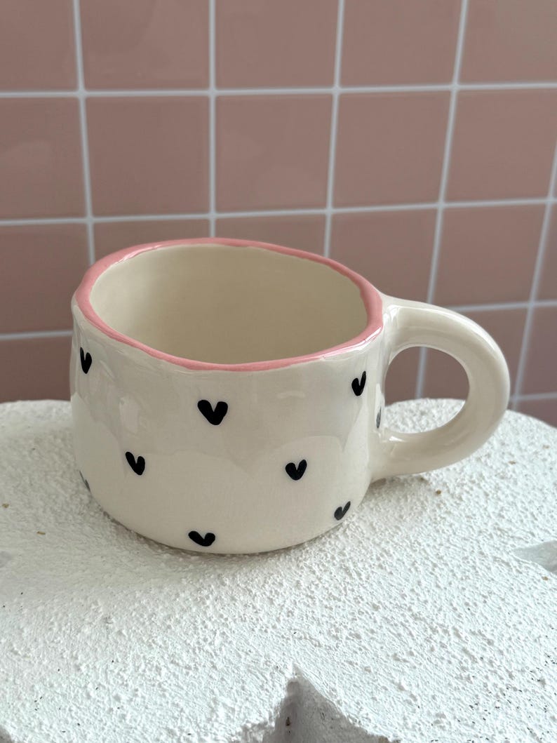 Handmade Ceramic Mug: Black Hearts Pottery Coffee Cup