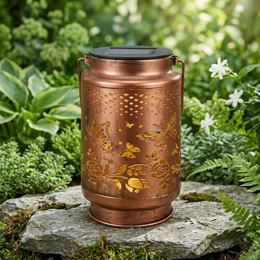 Wholesale Metal Solar Garden Lantern - Intricate Floral & Butterfly Shadow Light