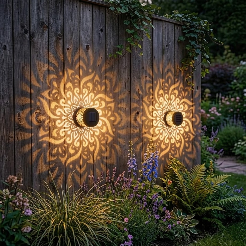Wholesale Metal Solar Fence Lights - 2/4 Pack Mandala Shadow Wall Sconce, IP65 Waterproof Decorative Iron Lantern for Garden & Deck