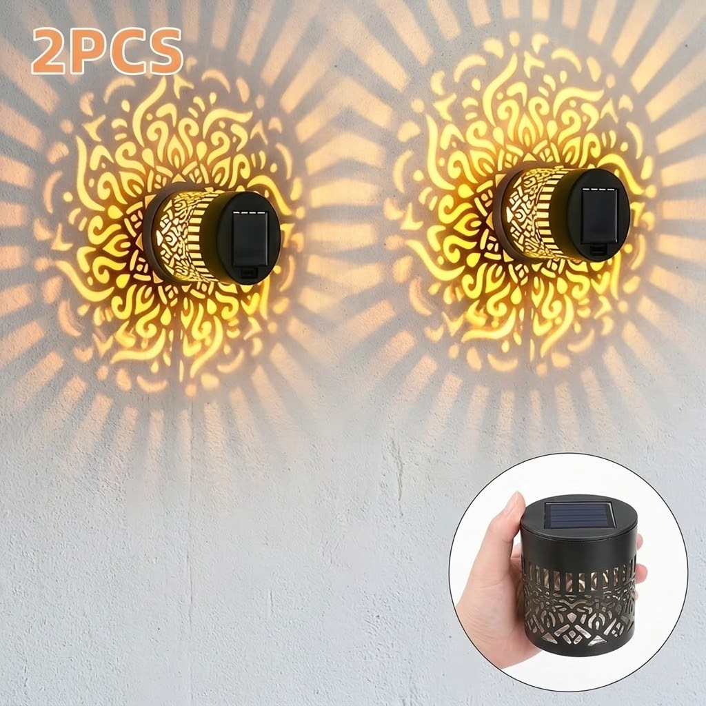 Wholesale Metal Solar Fence Lights - 2/4 Pack Mandala Shadow Wall Sconce, IP65 Waterproof Decorative Iron Lantern for Garden & Deck