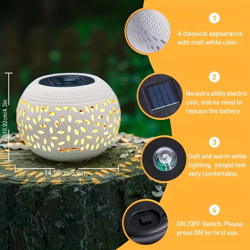 Solar Lantern Outdoor Waterproof - Hollow Out Iron Art Decorative Garden Table Lamp