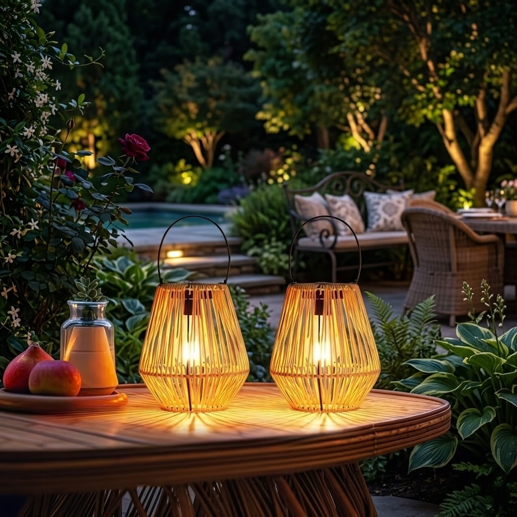 Solar Rattan Lantern Outdoor Hanging Cone Wicker Light with Tungsten LED Bulb, IP65 Waterproof Decorative Garden Lamp for Patio & Landscape