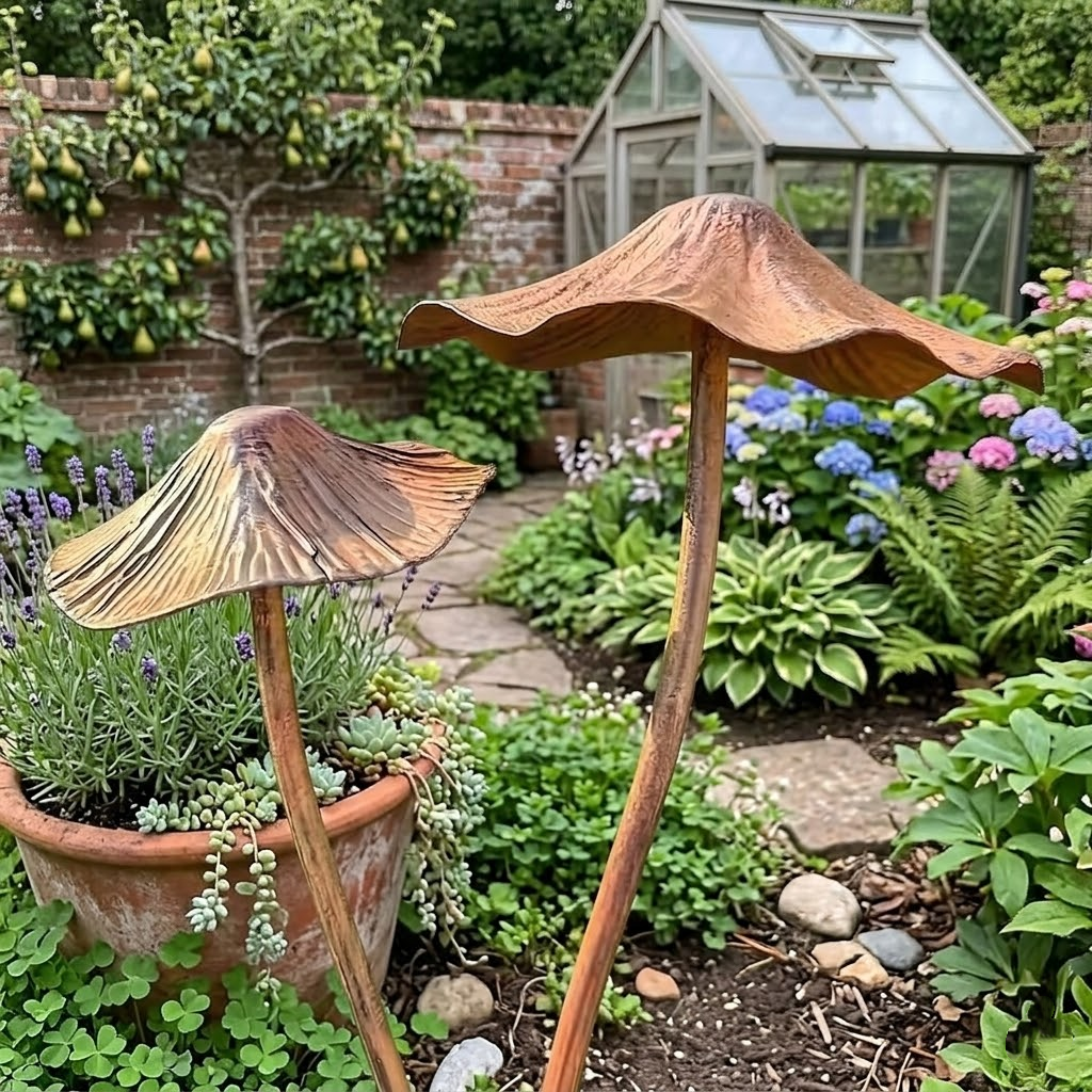 LXY Garden Antique Iron Mushroom Stakes - Handcrafted Metal Garden Art - Set of Decorative Lawn & Flower Bed Ornaments - Wholesale Supplier