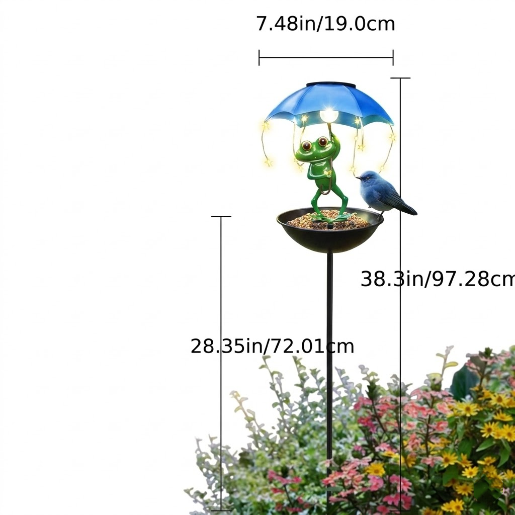 LXY Garden Solar Frog Bird Feeder with Umbrella - Metal Decorative Wild Bird Feeders for Outside Garden Decor - Wholesale Supplier