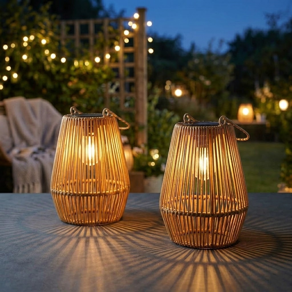 Hand-Woven Solar Rattan Lantern – IP65 Waterproof Outdoor Hanging Light with LED Edison Bulb, Boho Decorative Landscape Lighting for Garden, Patio & Porch