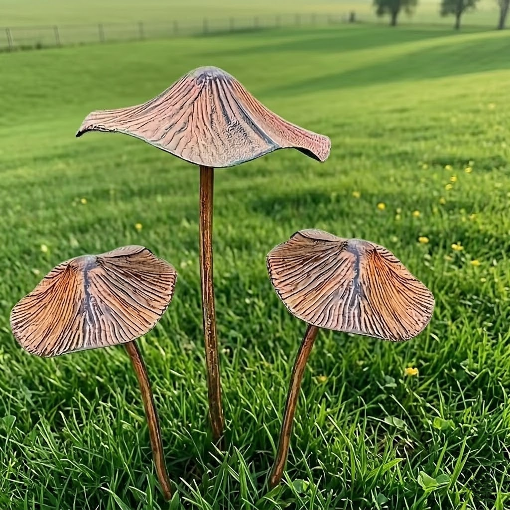 LXY Garden Antique Iron Mushroom Stakes - Handcrafted Metal Garden Art - Set of Decorative Lawn & Flower Bed Ornaments - Wholesale Supplier