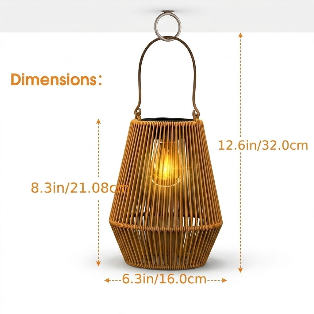 Hand-Woven Solar Rattan Lantern – IP65 Waterproof Outdoor Hanging Light with LED Edison Bulb, Boho Decorative Landscape Lighting for Garden, Patio & Porch