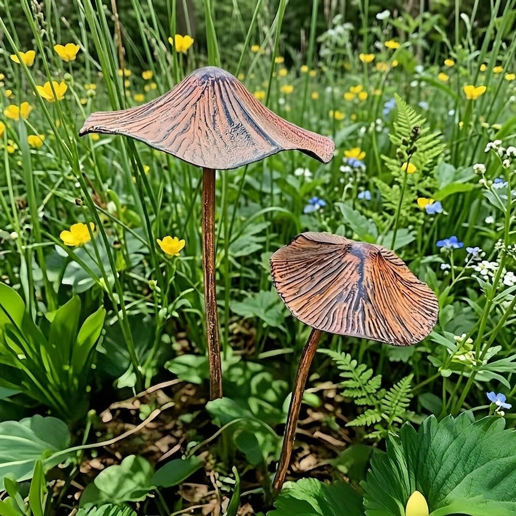 LXY Garden Antique Iron Mushroom Stakes - Handcrafted Metal Garden Art - Set of Decorative Lawn & Flower Bed Ornaments - Wholesale Supplier