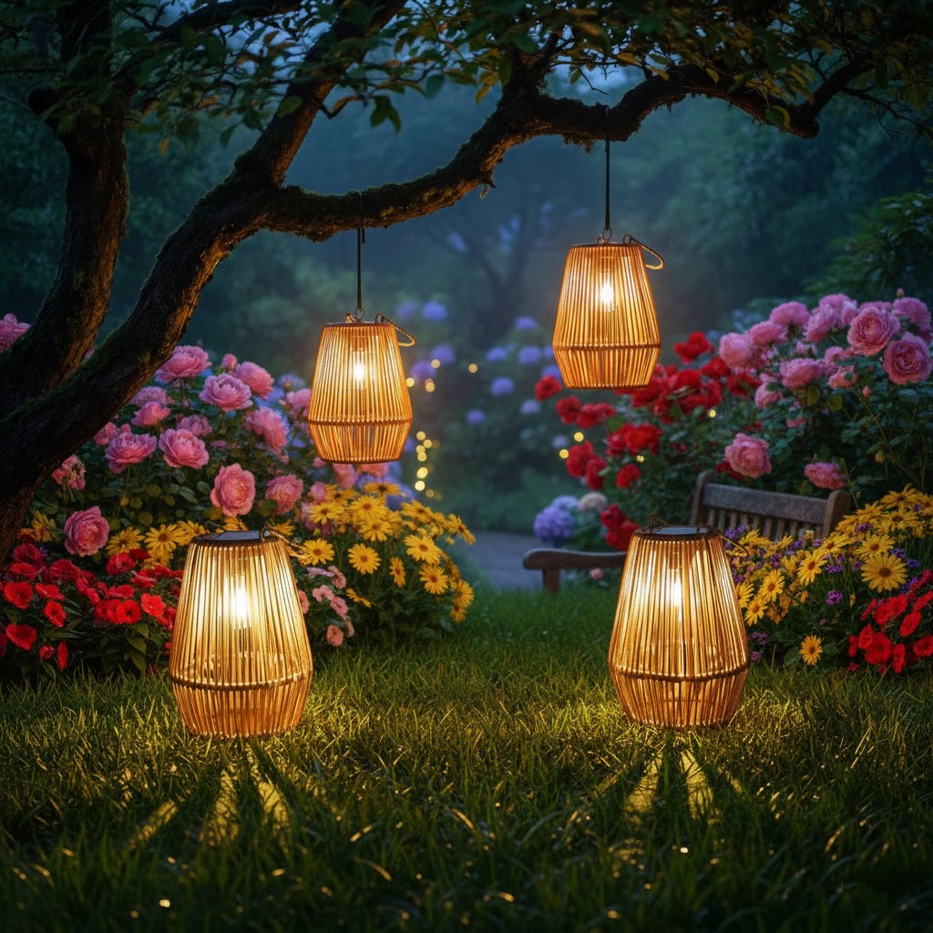 Hand-Woven Solar Rattan Lantern – IP65 Waterproof Outdoor Hanging Light with LED Edison Bulb, Boho Decorative Landscape Lighting for Garden, Patio & Porch