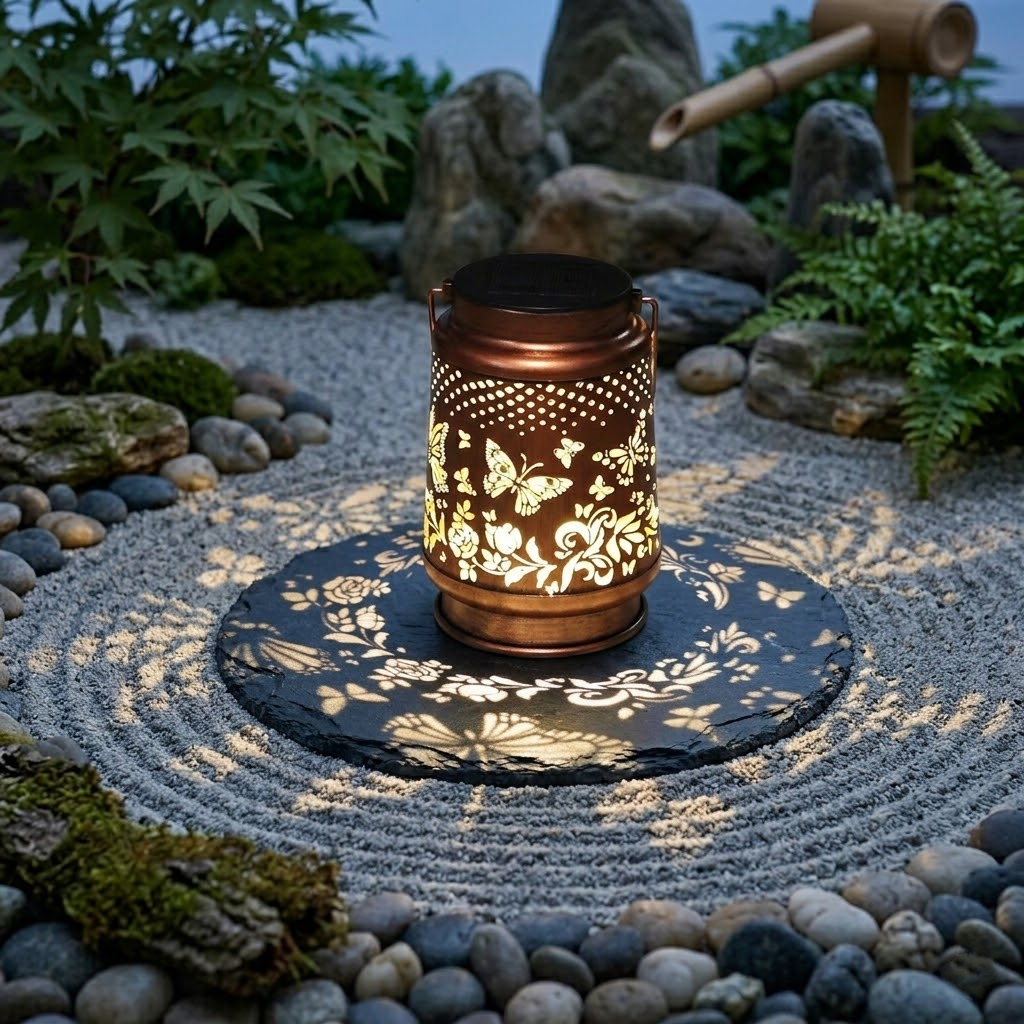 Wholesale Metal Solar Garden Lantern - Intricate Floral & Butterfly Shadow Light