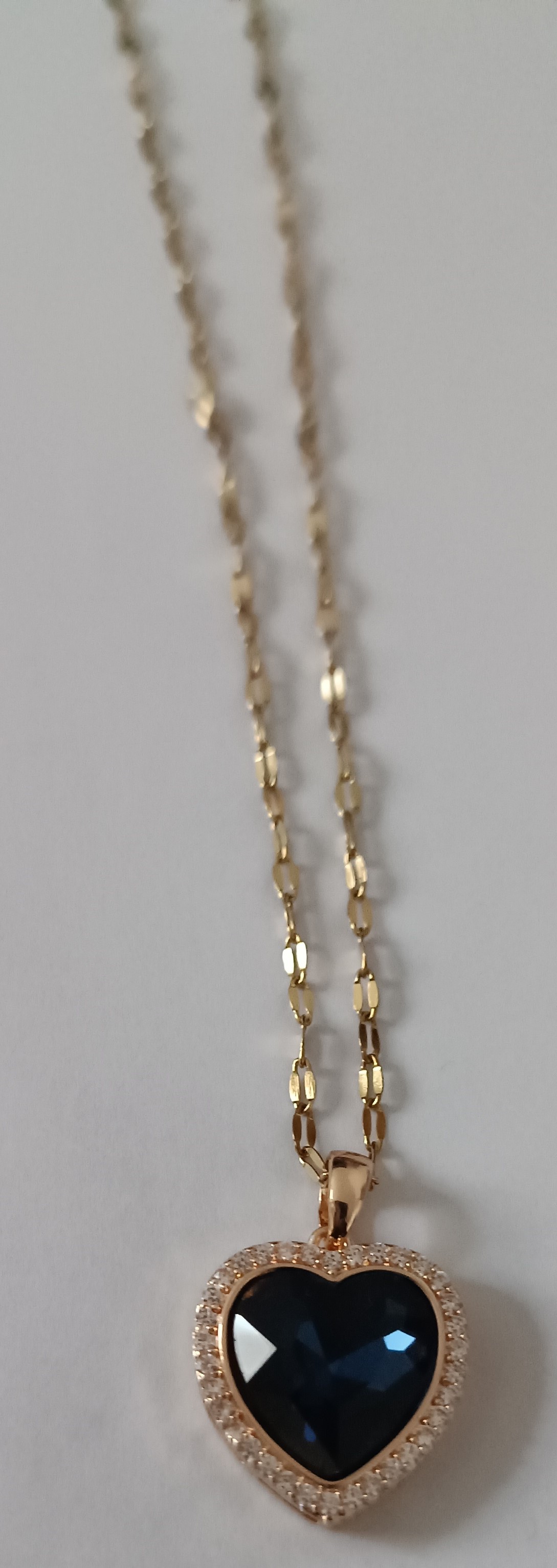 Collier pendentif cœur pierre  bleue en acier inoxydable