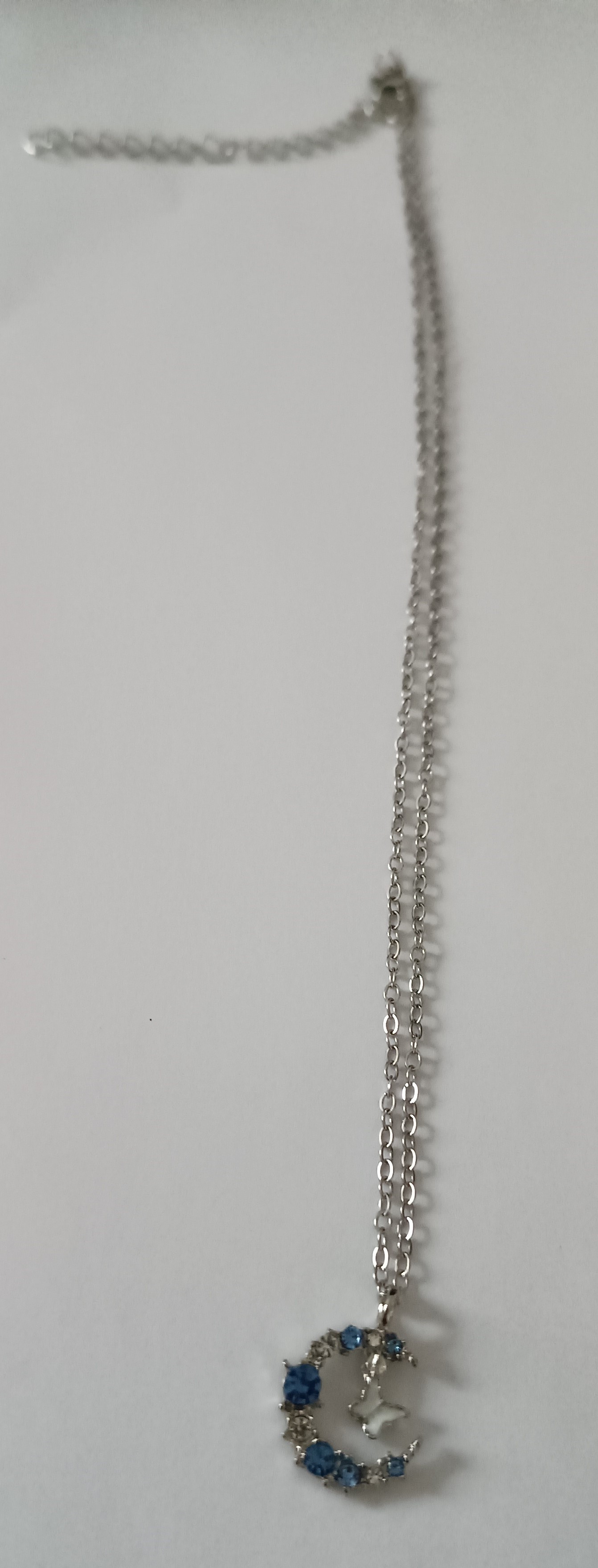 Collier lune et papillon argenté