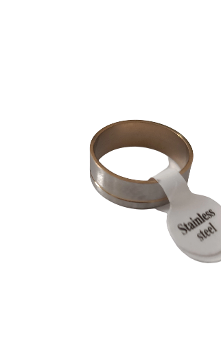Bague argentée avec bande dorée en acier inoxydable