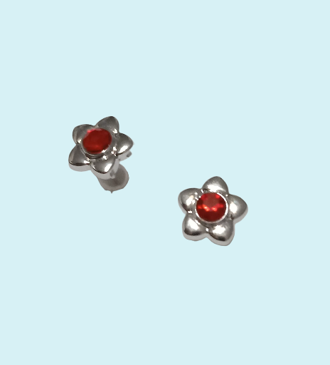 Boucles d’oreilles fleurs en plastique pierre rouge
