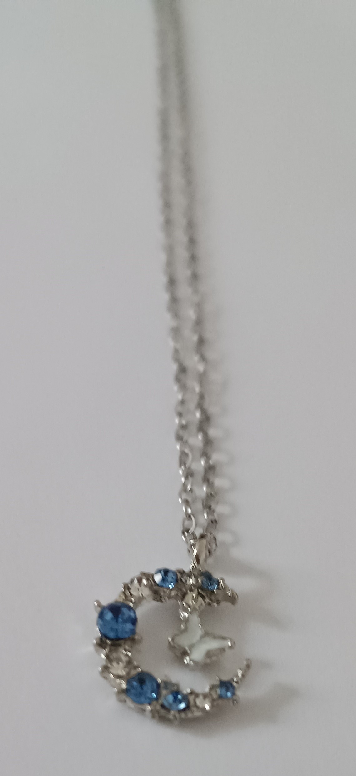 Collier lune et papillon argenté