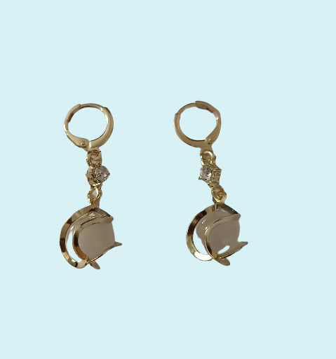 Boucles d'oreilles oeil de chat en verre et cuivre