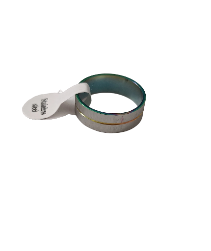 Bague argentée avec bande dorée en acier inoxydable