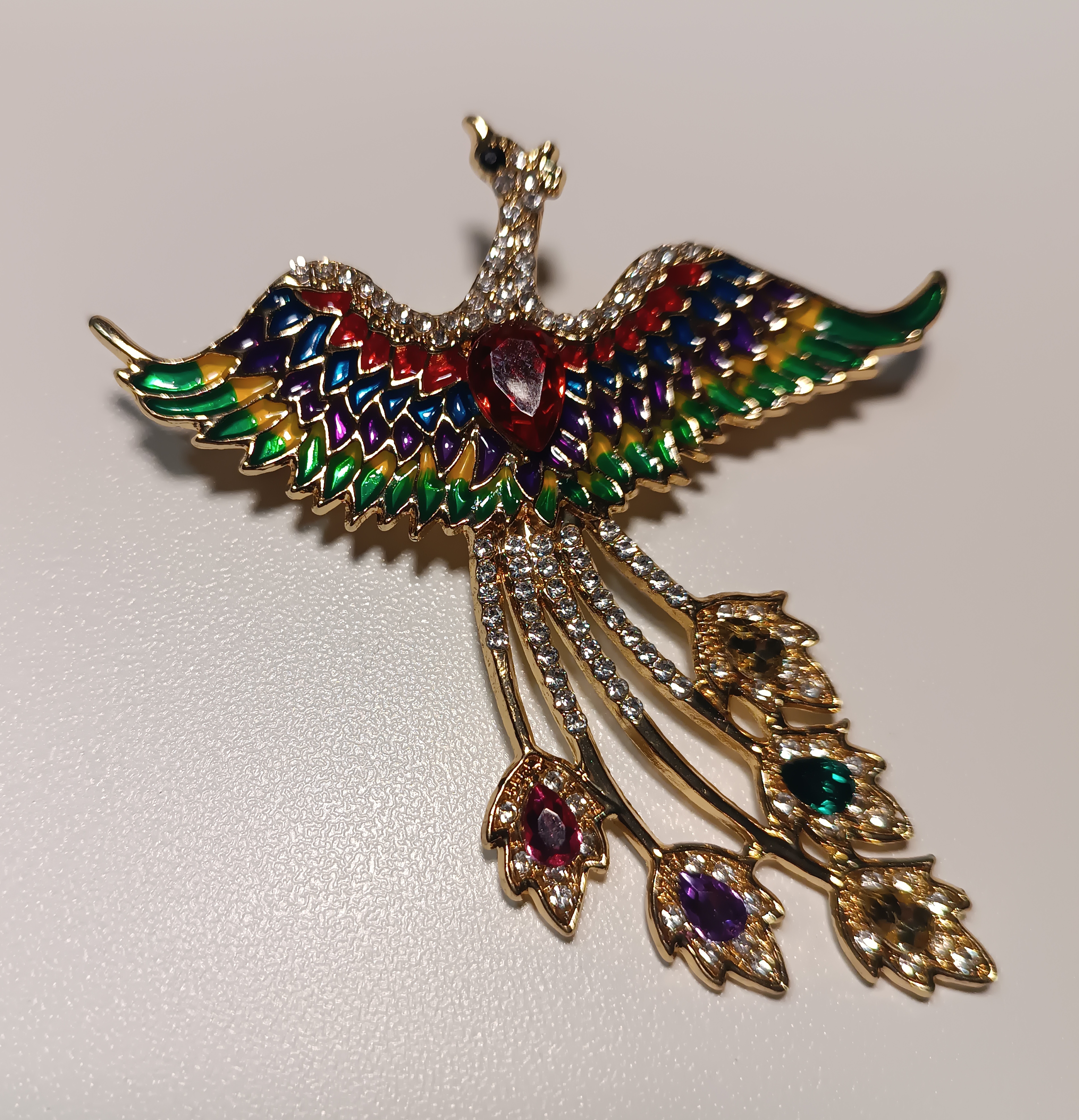 Broche Phoénix strass Multicolore