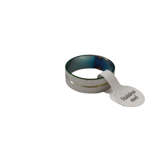 Bague argentée avec bande dorée en acier inoxydable