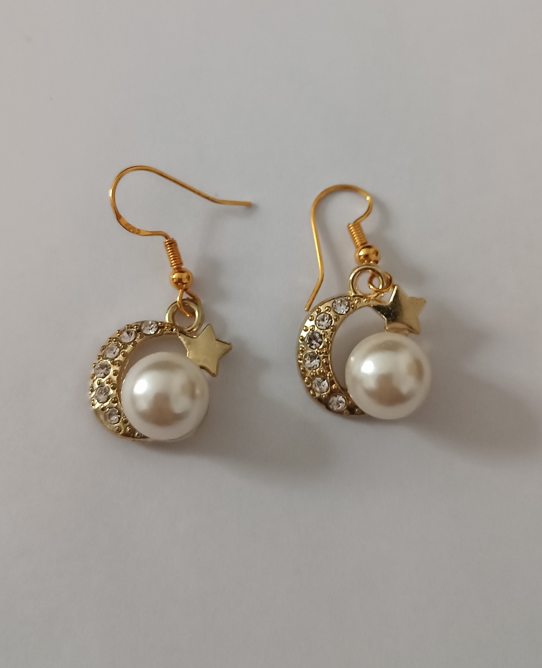 Boucles d'oreilles Lune, Etoile et perle
