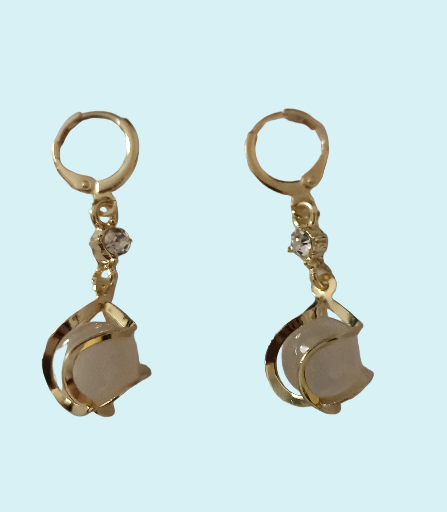 Boucles d'oreilles oeil de chat en verre et cuivre