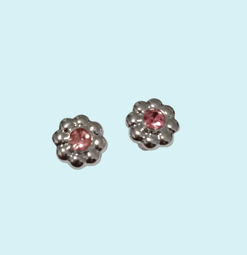 Boucles d'oreilles fleur en plastique pierre rose