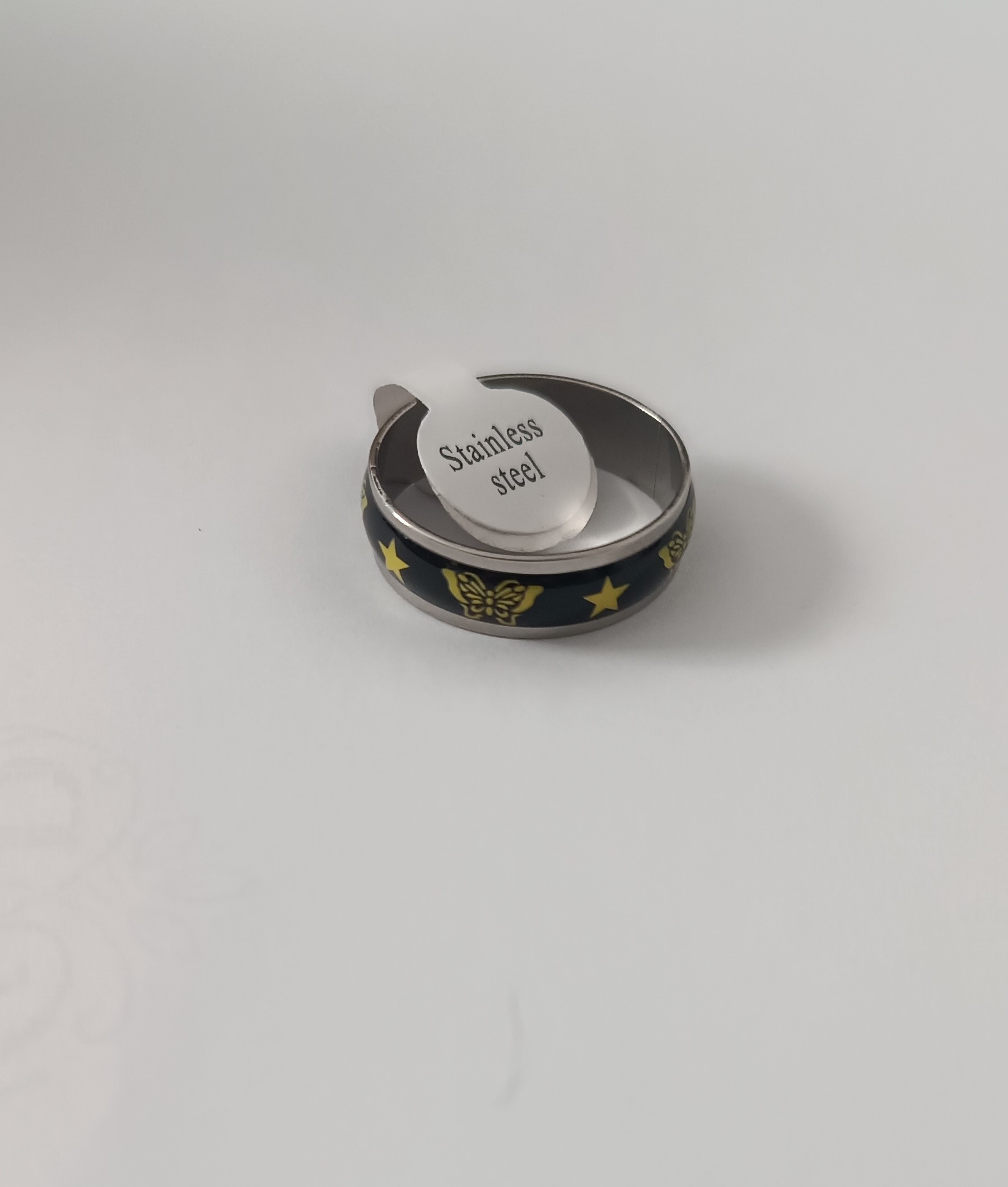 Bague Acier Inoxydable avec étoiles et papillon