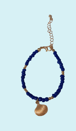 Bracelet coquillage doré et perles bleues