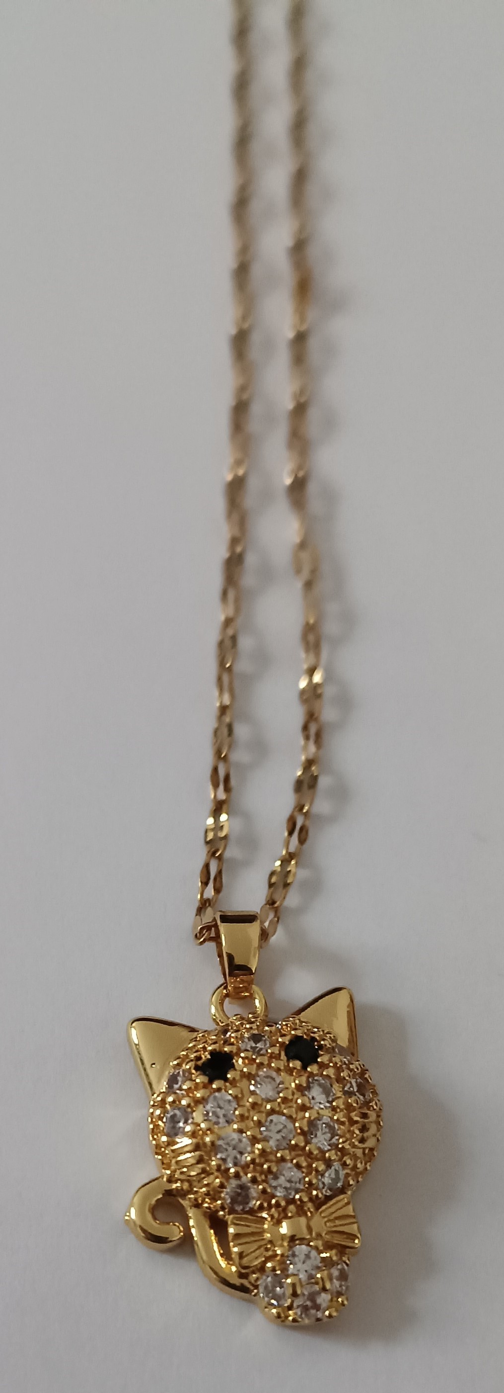 Collier chat avec strass en acier inoxydable