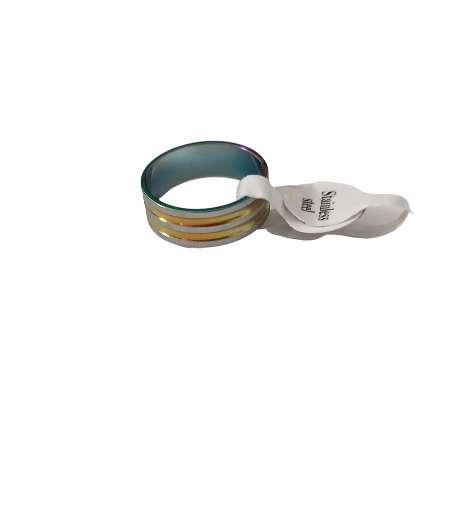Bague dorée avec 3 bandes argentées multicolore en acier inoxydable