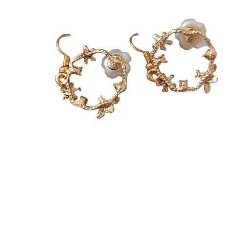 Boucles d'oreilles fleurs et abeilles dorées