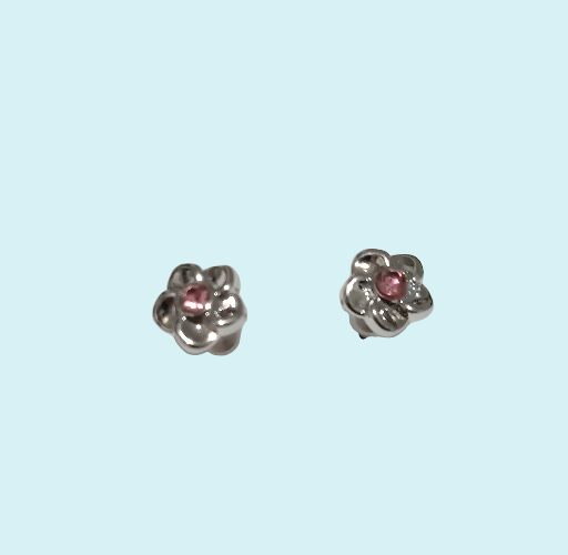 Boucles d'oreilles fleur en plastique pierre rose